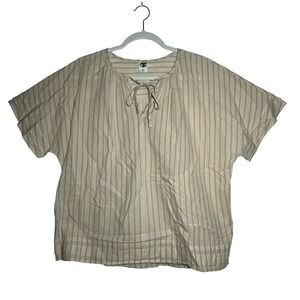 Melrose Market Striped Tie Neck Gauze Cotton Blouse Top‎ Women's Medium